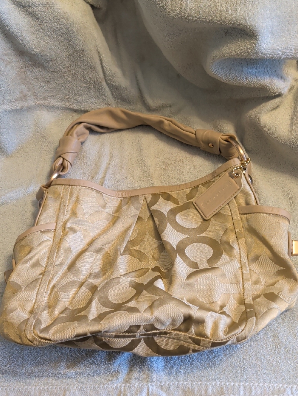Coach Beige Signature Jacquard Shoulder Bag